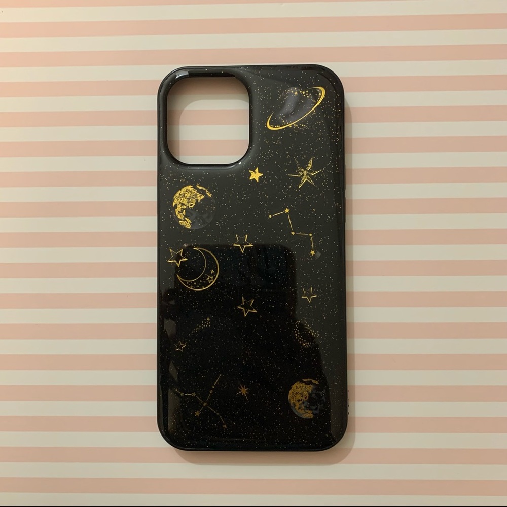 iPhone 12 Pro Max Shiny Black and Gold Galaxy Case